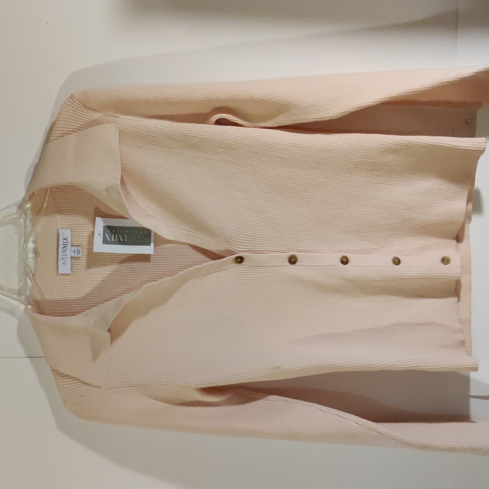 INTERMIX Blush Ribbed Button-Front Long Sleeve Top